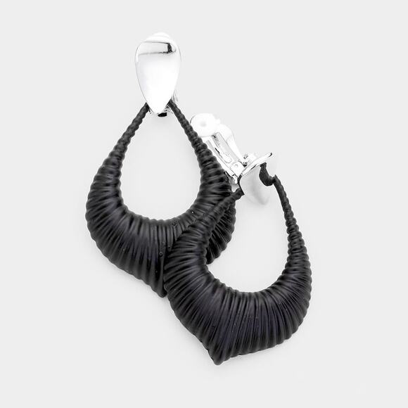 Clip on 2 3/4" large silver and black painted indented pointed end earrings - Picture 1 of 4